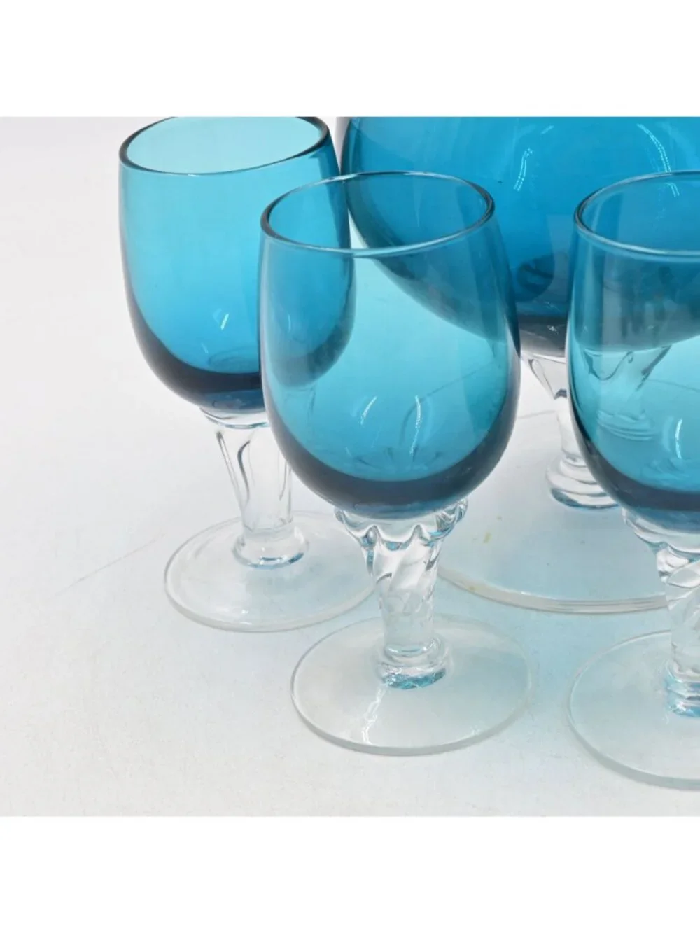 Empoli Italian Glass Decanter Pitcher Set 5 Swirl Stem Cordials